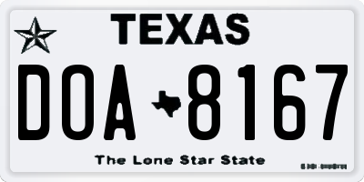 TX license plate DOA8167