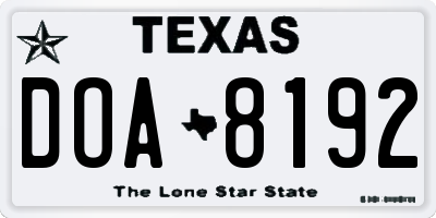 TX license plate DOA8192