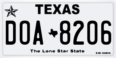 TX license plate DOA8206