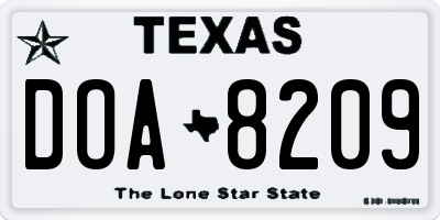 TX license plate DOA8209