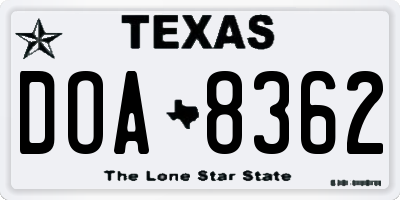 TX license plate DOA8362