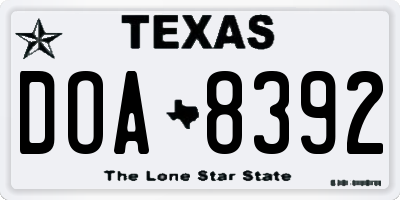 TX license plate DOA8392