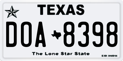 TX license plate DOA8398