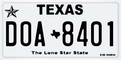 TX license plate DOA8401