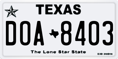 TX license plate DOA8403