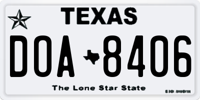 TX license plate DOA8406