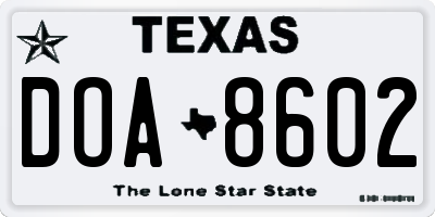 TX license plate DOA8602