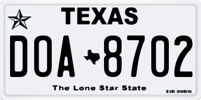 TX license plate DOA8702