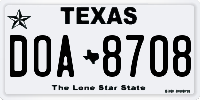TX license plate DOA8708