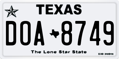 TX license plate DOA8749
