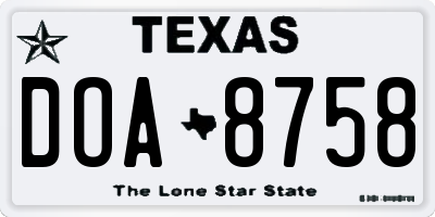 TX license plate DOA8758
