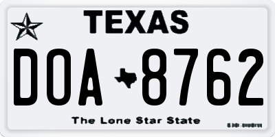 TX license plate DOA8762