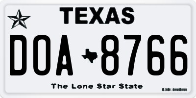 TX license plate DOA8766