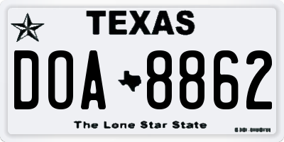 TX license plate DOA8862