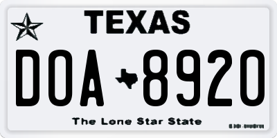 TX license plate DOA8920