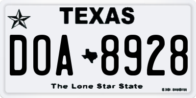 TX license plate DOA8928