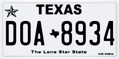 TX license plate DOA8934