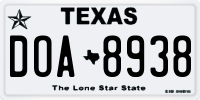 TX license plate DOA8938