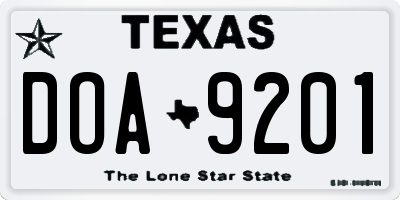 TX license plate DOA9201