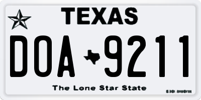 TX license plate DOA9211