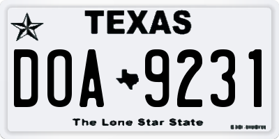 TX license plate DOA9231