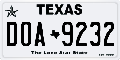 TX license plate DOA9232