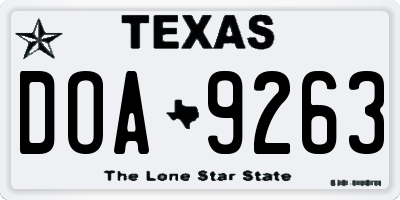 TX license plate DOA9263