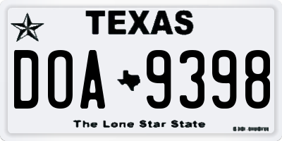 TX license plate DOA9398
