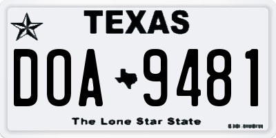 TX license plate DOA9481