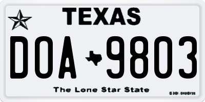 TX license plate DOA9803