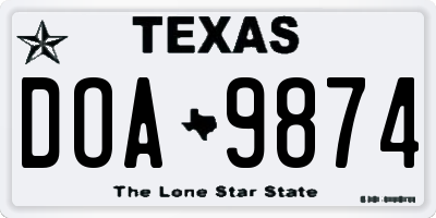 TX license plate DOA9874