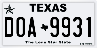 TX license plate DOA9931