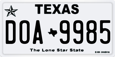 TX license plate DOA9985
