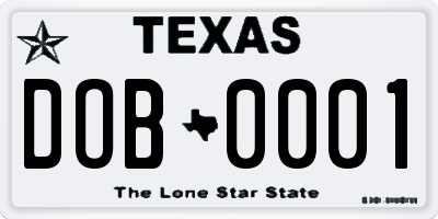 TX license plate DOB0001