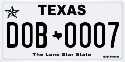 TX license plate DOB0007