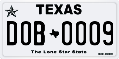 TX license plate DOB0009
