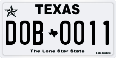 TX license plate DOB0011
