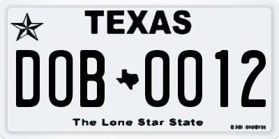 TX license plate DOB0012