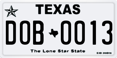TX license plate DOB0013