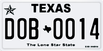 TX license plate DOB0014