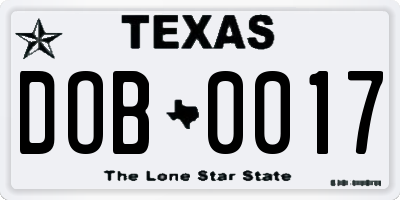 TX license plate DOB0017