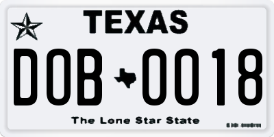 TX license plate DOB0018