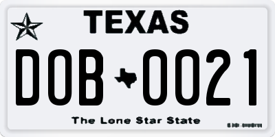TX license plate DOB0021