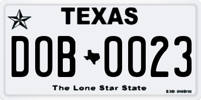 TX license plate DOB0023