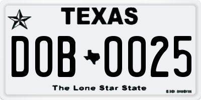 TX license plate DOB0025