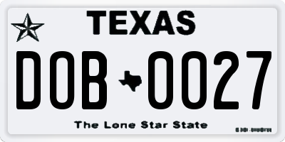 TX license plate DOB0027