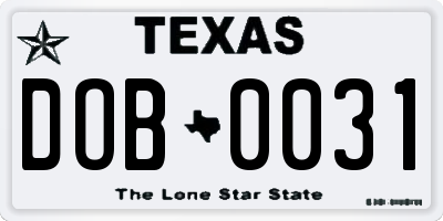 TX license plate DOB0031