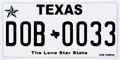 TX license plate DOB0033