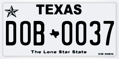TX license plate DOB0037