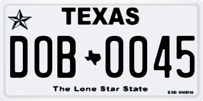 TX license plate DOB0045
